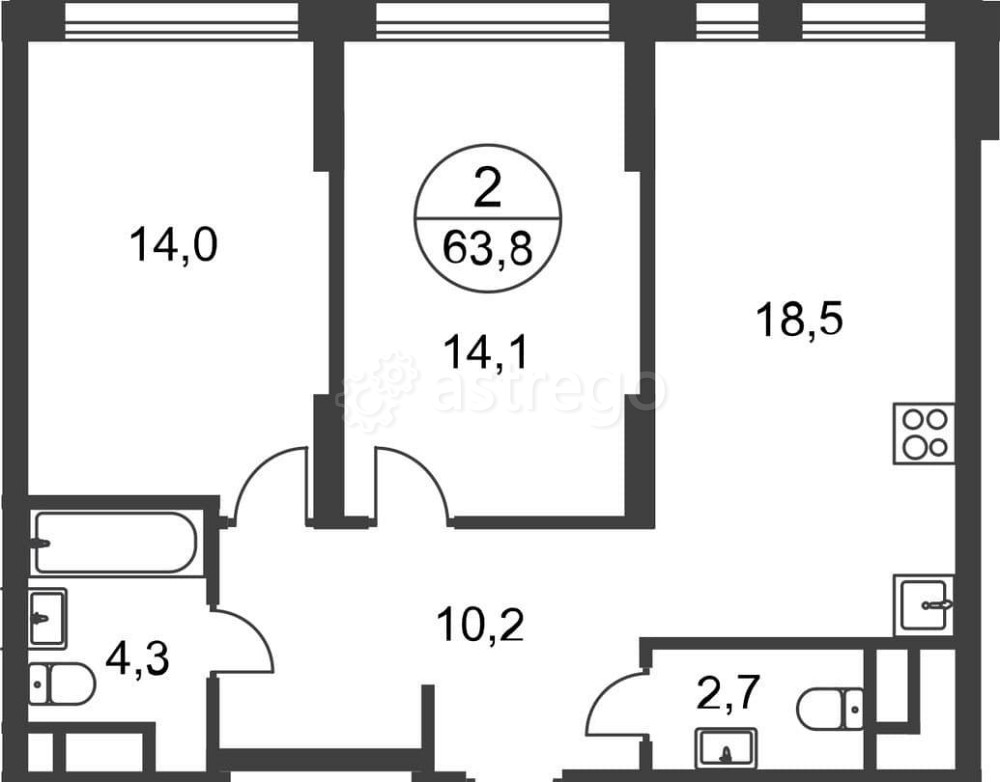 2-комн. квартира, 63 м2, 12/17 эт. Москва - изображение 1