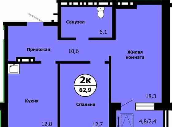 2-комн. квартира, 62.9 м2, 17/19 эт. Красноярск