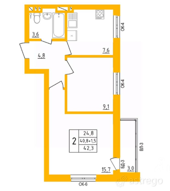 Продам 2-комн. Квартиру, 42.7 м2, 2/27 этаж Уфа - изображение 1