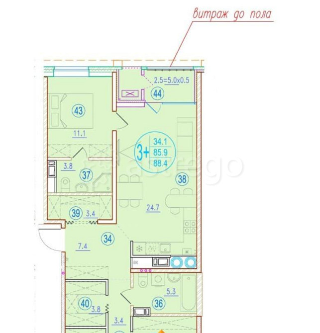 3-комн. квартира, 88.4 м2, 9/20 эт. Астрахань - изображение 1