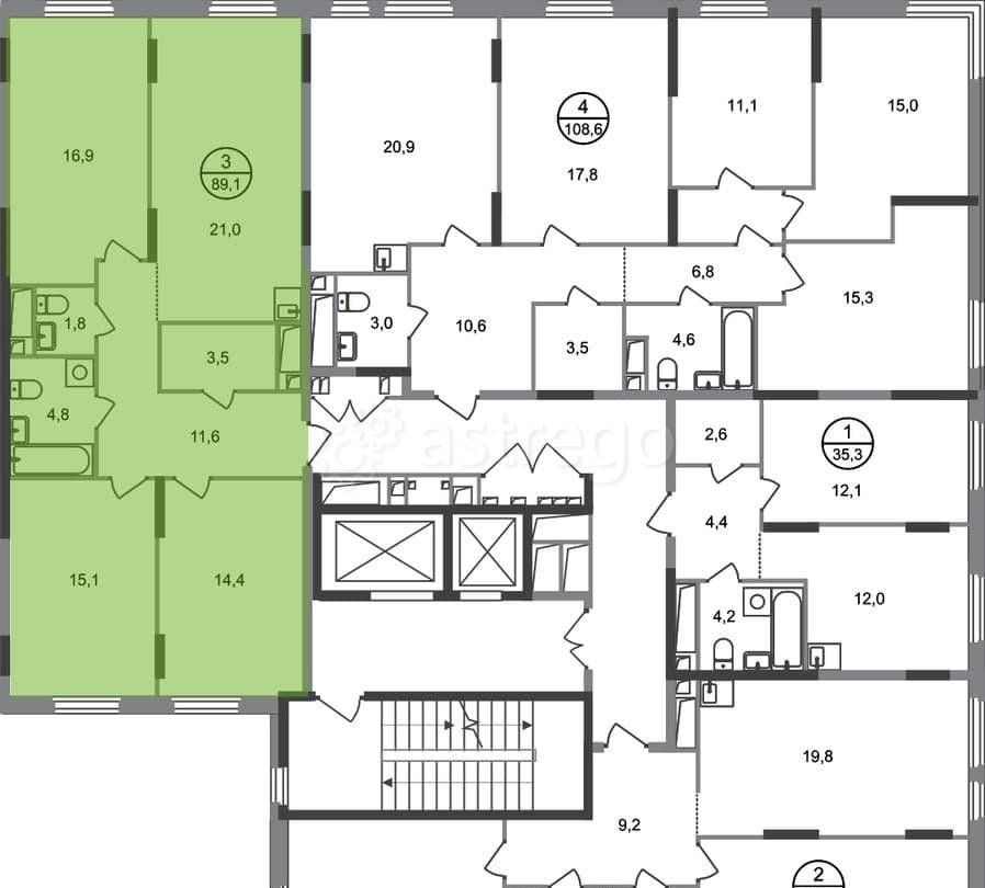 3-комн. квартира, 89 м2, 17/17 эт. Москва - изображение 4
