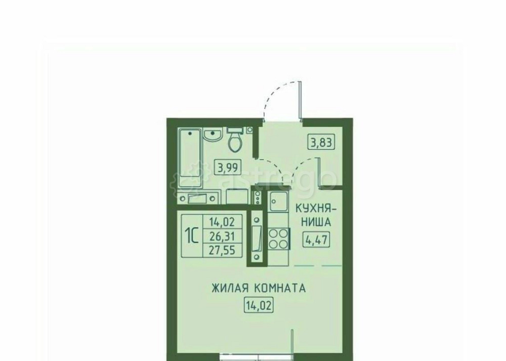 Студия, 27.58 м2, 2/23 эт. Красноярск - изображение 1
