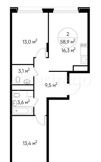 2-комн. квартира, 58 м2, 5/17 эт. Москва - изображение 1