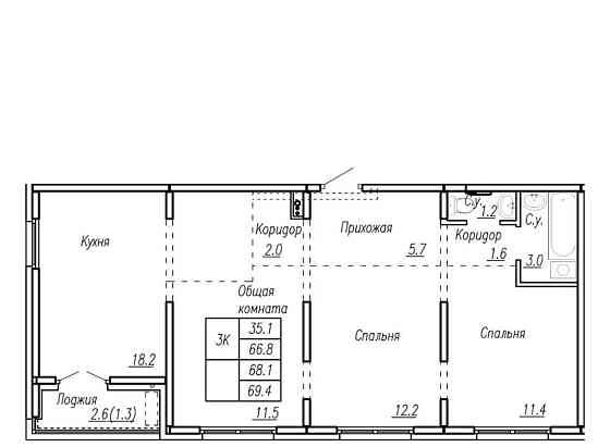 3-комн. квартира, 68.1 м2, 14/17 эт. Барнаул