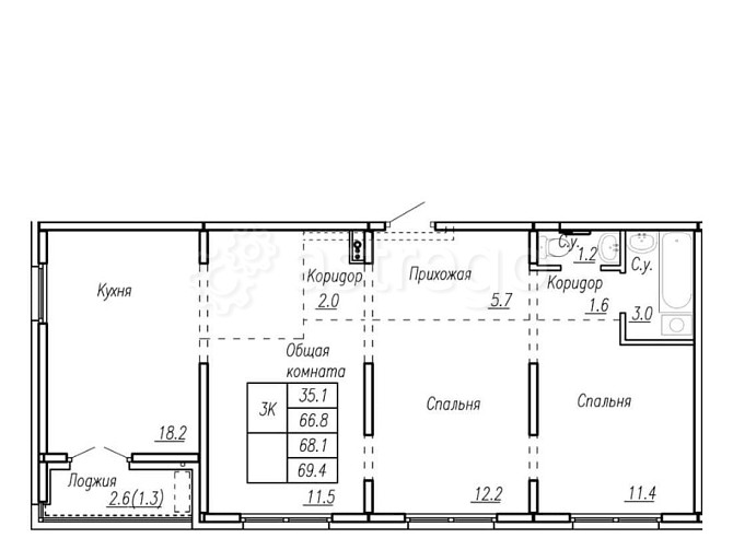 3-комн. квартира, 68.1 м2, 14/17 эт. Барнаул - изображение 2