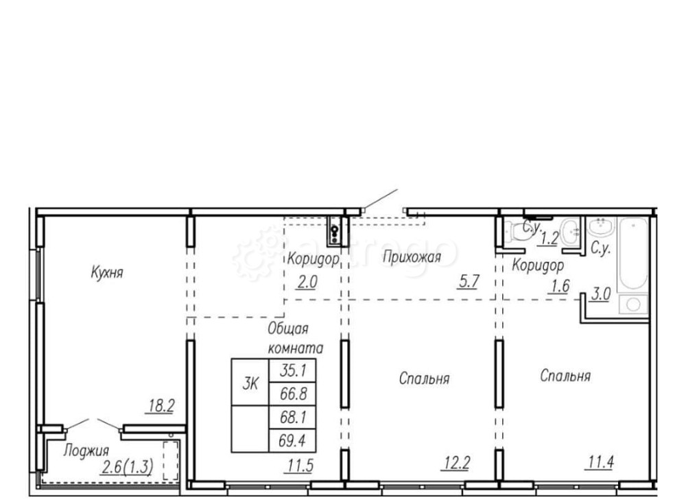 3-комн. квартира, 68.1 м2, 14/17 эт. Барнаул - изображение 2