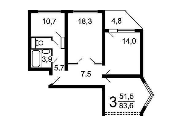 3-комн. квартира, 83.6 м2, 8/17 эт. Балашиха
