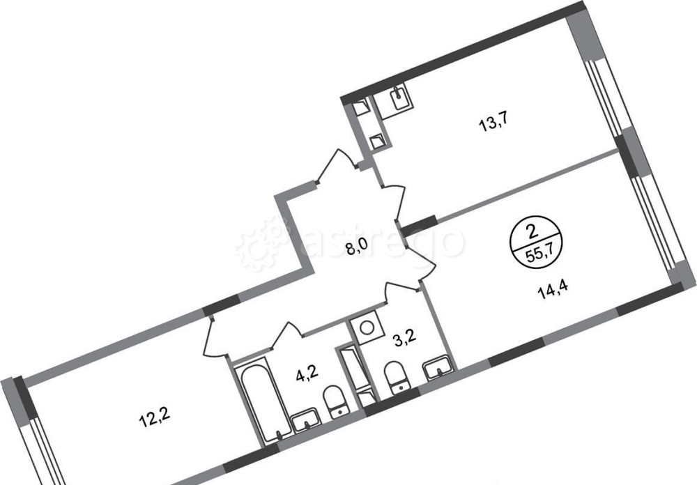 2-комн. квартира, 55 м2, 6/17 эт. Москва - изображение 1