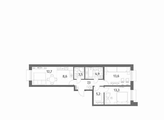 3-комн. квартира, 68.9 м2, 2/6 эт. Санкт-Петербург