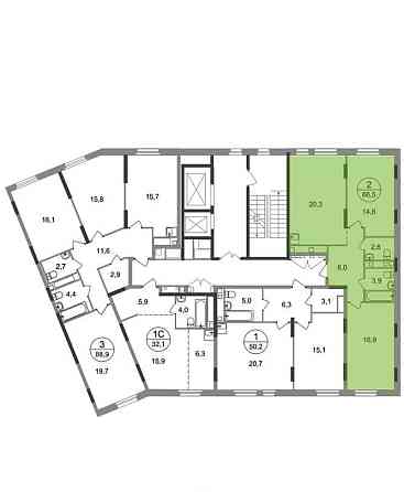 2-комн. квартира, 66 м2, 9/17 эт. Москва