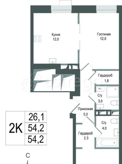 2-комн. квартира, 54.2 м2, 2/8 эт. Королев - изображение 1