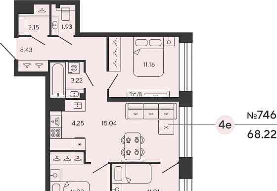 3-комн. квартира, 68.22 м2, 4/18 эт. Санкт-Петербург