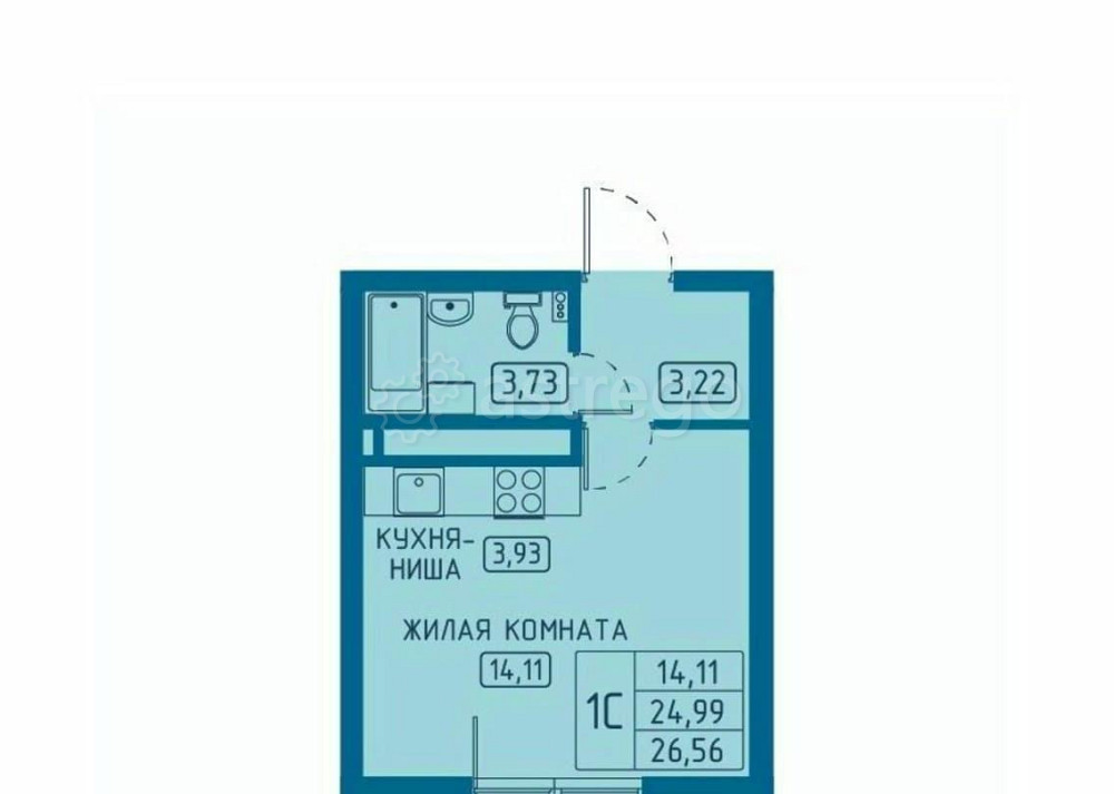 Студия, 26.56 м2, 3/20 эт. Красноярск - изображение 2