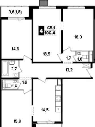 4-комн. квартира, 106.4 м2, 15/24 эт. Москва