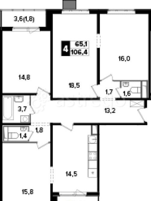 4-комн. квартира, 106.4 м2, 15/24 эт. Москва - изображение 1