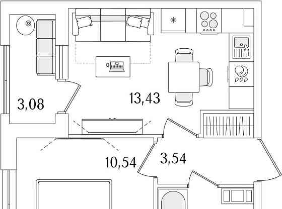 1-комн. квартира, 32.82 м2, 5/13 эт. Санкт-Петербург