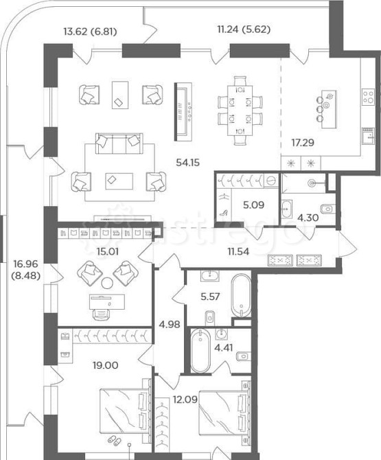 4-комн. квартира, 183.02 м2, 12/20 эт. Москва - изображение 1