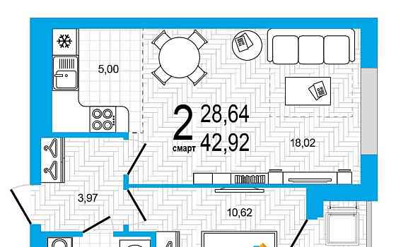 2-комн. квартира, 42.92 м2, 11/25 эт. Уфа