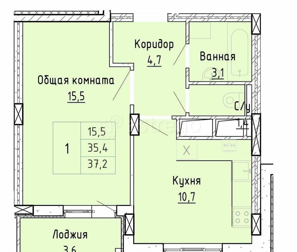 1-комн. квартира, 37 м2, 6/8 эт. Дубовое - изображение 1