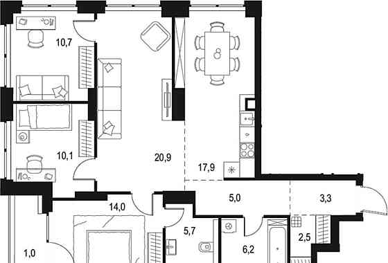 4-комн. квартира, 97.3 м2, 9/48 эт. Москва