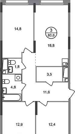 3-комн. квартира, 80 м2, 7/17 эт. Москва