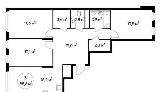 3-комн. квартира, 88 м2, 11/17 эт. Москва