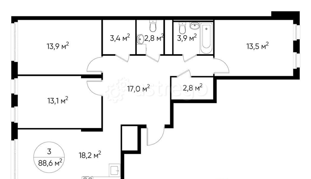 3-комн. квартира, 88 м2, 11/17 эт. Москва - изображение 1