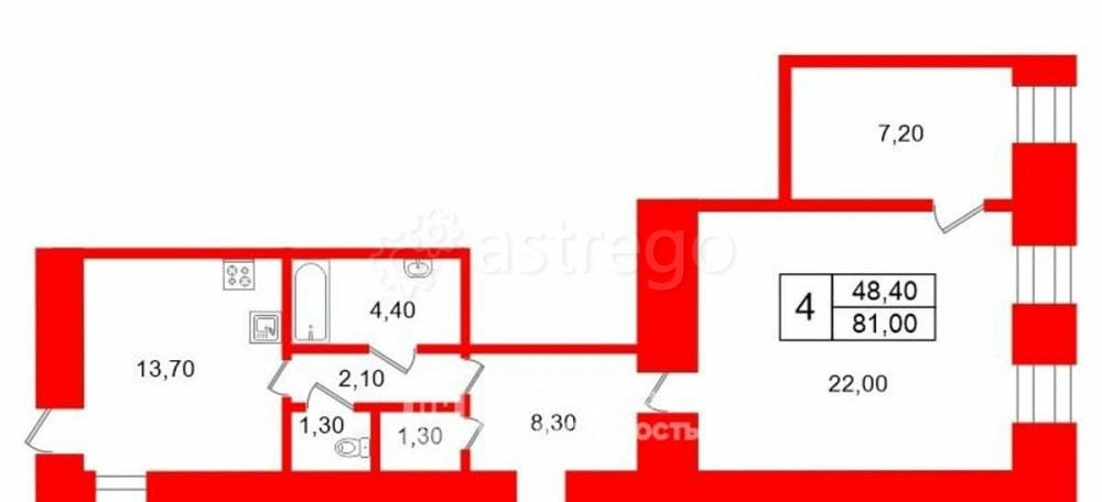 4-комн. квартира, 81 м2, 4/5 эт. Санкт-Петербург - изображение 2