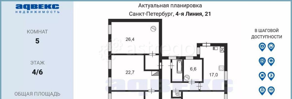 5-комн. квартира, 165.2 м2, 4/6 эт. Санкт-Петербург - изображение 5