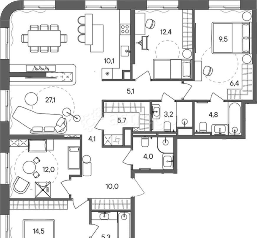 5-комн. квартира, 134.2 м2, 20/33 эт. Москва - изображение 2