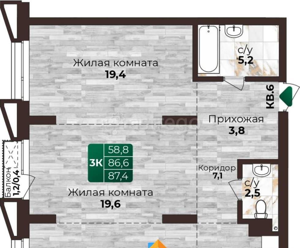 3-комн. квартира, 87.4 м2, 7/22 эт. Барнаул - изображение 1