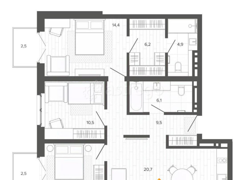 4-комн. квартира, 95.85 м2, 6/9 эт. Барнаул - изображение 1
