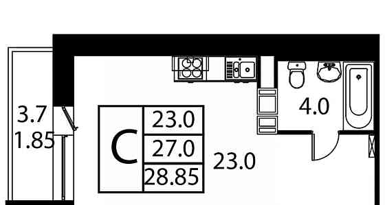 Студия, 28.85 м2, 11/12 эт. Домодедово