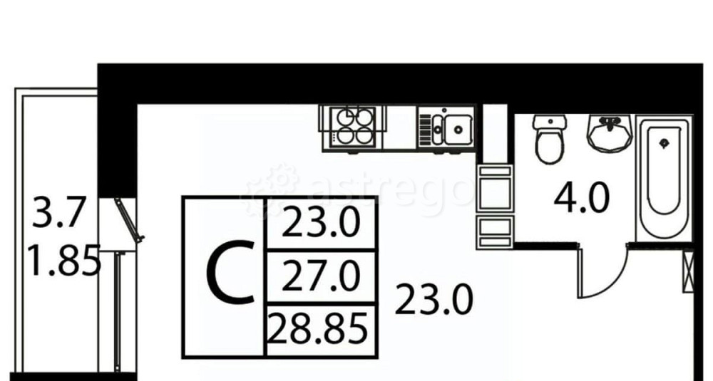 Студия, 28.85 м2, 11/12 эт. Домодедово - изображение 1