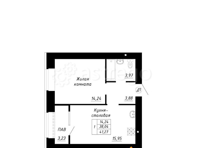 1-комн. квартира, 43.82 м2, 11/14 эт. Стерлитамак - изображение 1