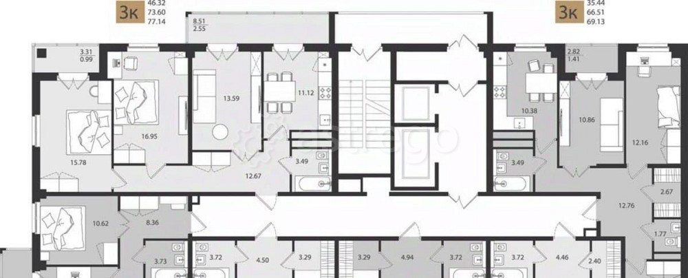3-комн. квартира, 77.14 м2, 16/16 эт. Архангельск - изображение 4
