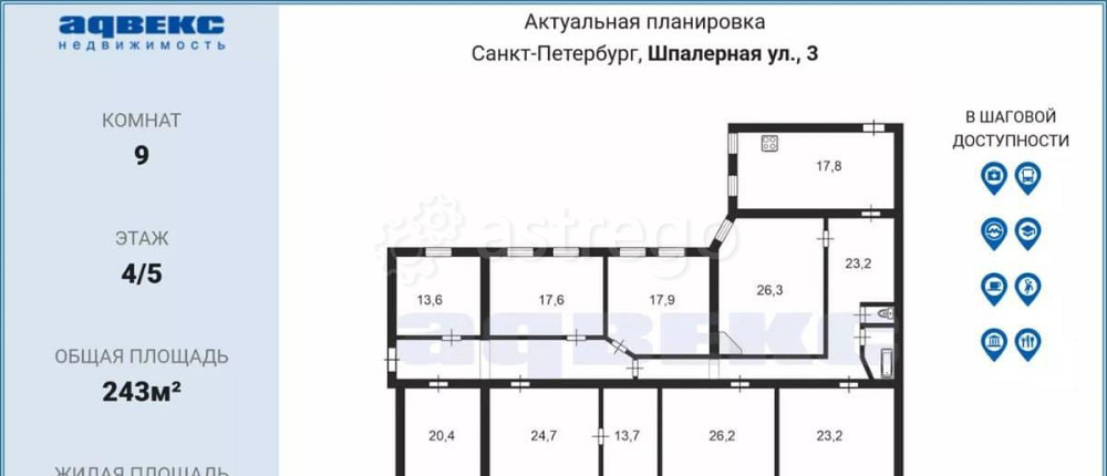 6-комн. квартира, 243 м2, 4/5 эт. Санкт-Петербург - изображение 7