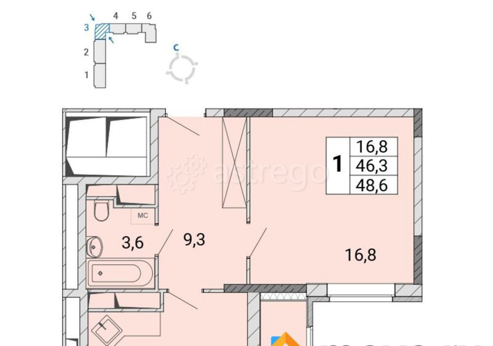 1-комн. квартира, 48.6 м2, 9/17 эт. Балашиха - изображение 1