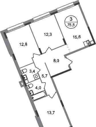 3-комн. квартира, 75 м2, 1/17 эт. Москва