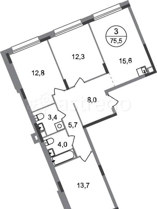 3-комн. квартира, 75 м2, 1/17 эт. Москва - изображение 1