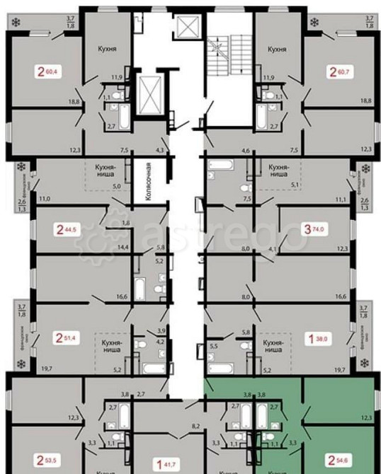 2-комн. квартира, 54.6 м2, 12/17 эт. Красноярск - изображение 1