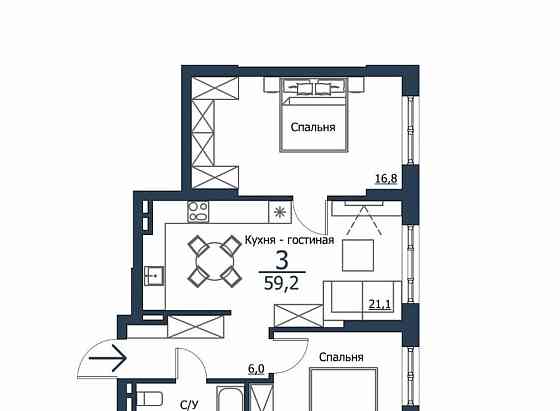 3-комн. квартира, 59.2 м2, 23/23 эт. Красноярск