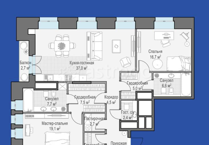 2-комн. квартира, 120.3 м2, 3/7 эт. Москва - изображение 9