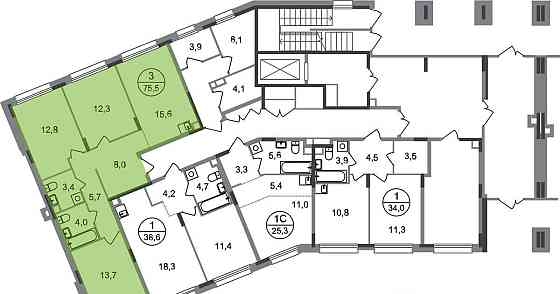 3-комн. квартира, 75 м2, 1/17 эт. Москва