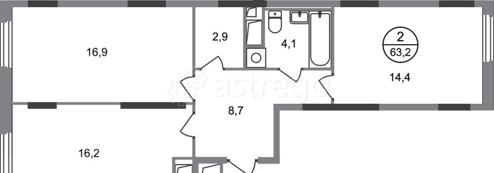 2-комн. квартира, 63 м2, 13/17 эт. Москва - изображение 1