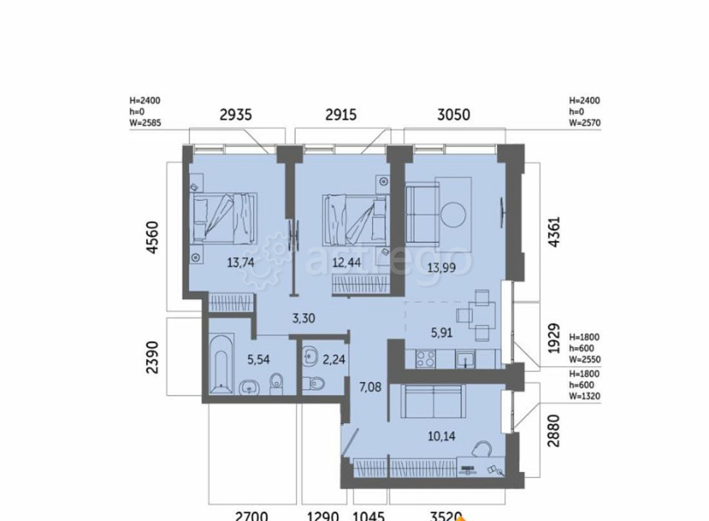 4-комн. квартира, 74.38 м2, 31/32 эт. Уфа - изображение 1