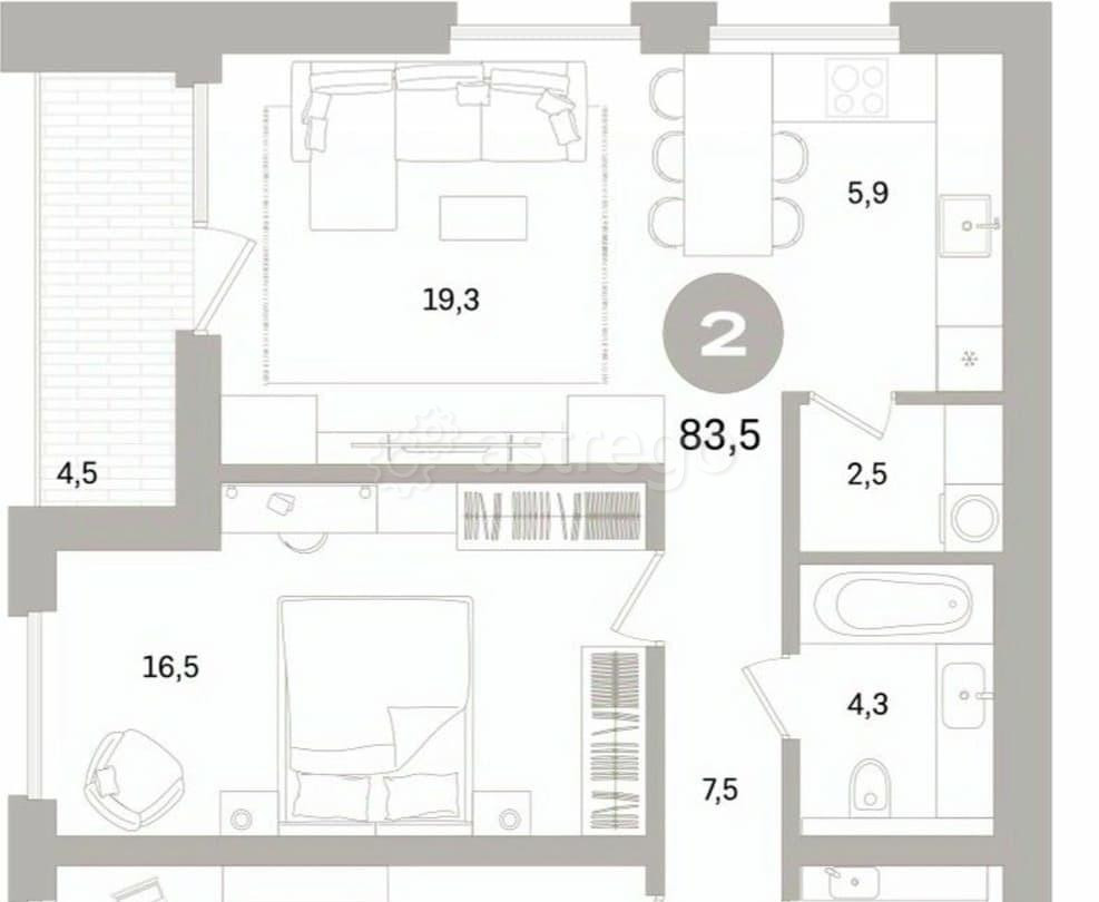 2-комн. квартира, 83.51 м2, 5/16 эт. Санкт-Петербург - изображение 7
