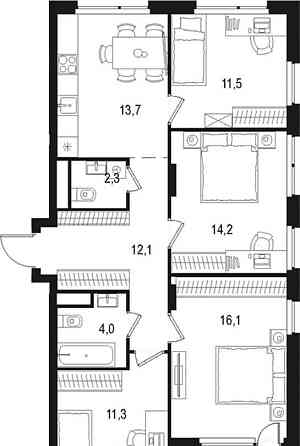 4-комн. квартира, 86.8 м2, 5/15 эт. Москва