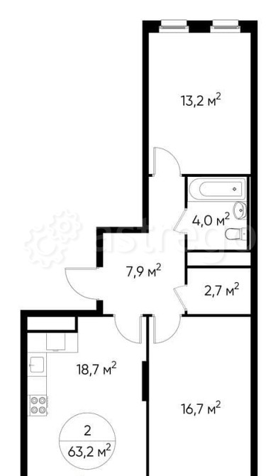 2-комн. квартира, 63 м2, 10/17 эт. Москва - изображение 1