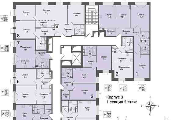 3-комн. квартира, 81.3 м2, 2/8 эт. Королев